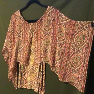Anthropologie TINY Boho Silk Sleeve Cape with Jersey Tank underlay